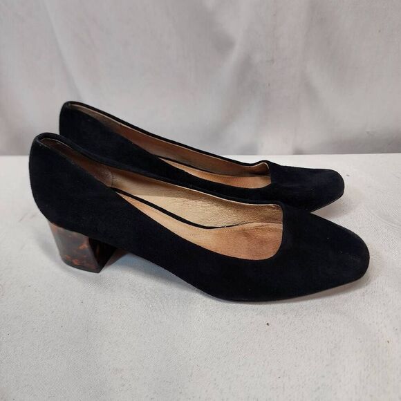 J. Jill Shoes 9 Black Suede Pump Slip On Leather Career Tortoiseshell Heel - Picture 3 of 9